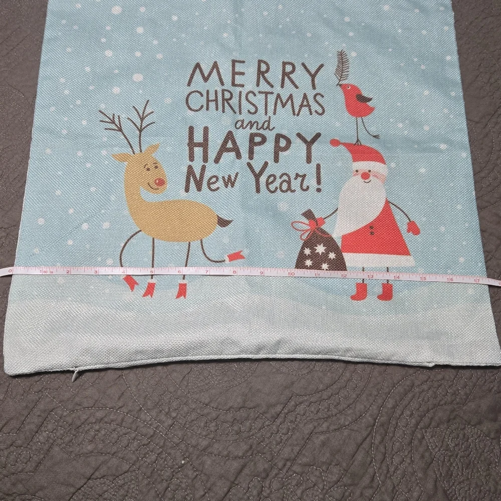 Santa Claus Reindeer Merry Christmas and Happy New Year Throw Pillow Cover